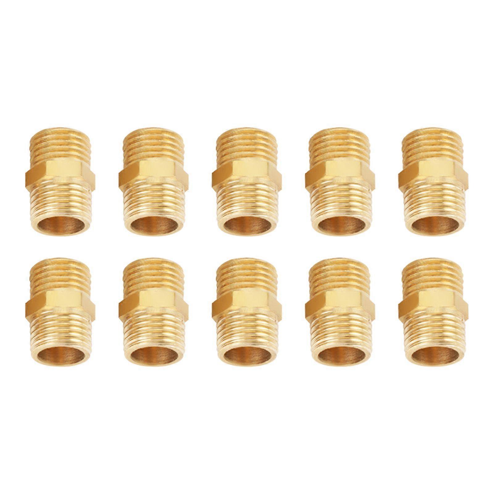 10 Pcs 1/4 BSP to 1/4 BSP External Thread Brass Pipe Hex Nipple Fitting Quick Adapter
