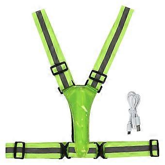 Gilet réfléchissant Coffre-fort de chargement USB réglable pour les adultes Course à pied Marche Vélo Activités de plein air Vert