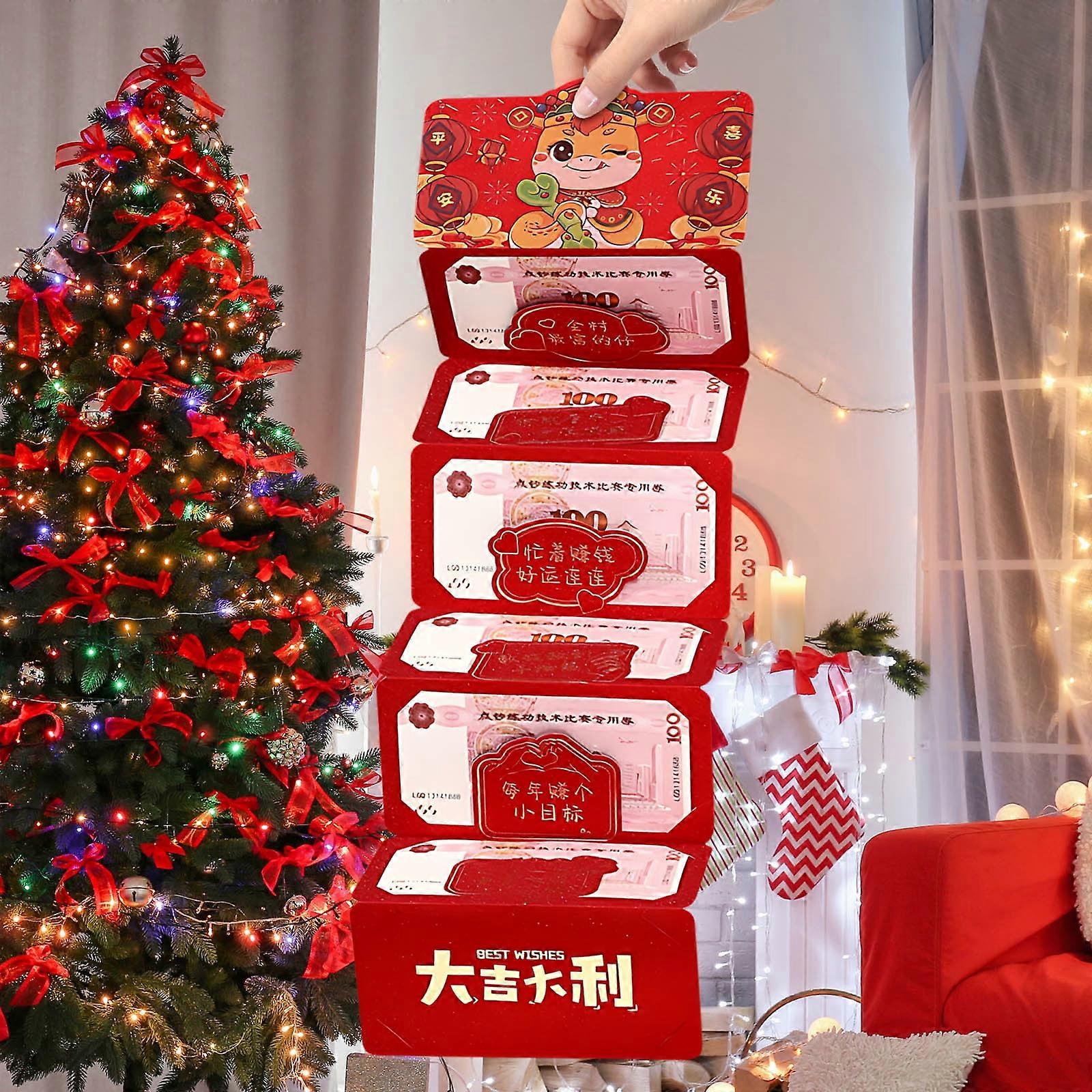 UNLLLL 2025 Chinese New Year Snake Folding Red Packet 6-Card, Cute Cartoon Red Envelopes with Gold Foil Snake, Lucky Money Envelopes