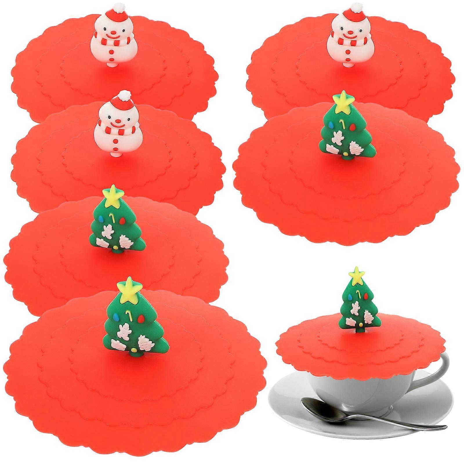 Christmas Silicone Cup Lids for Mug Sealing 30Pcs Red Snowman Tree Pattern