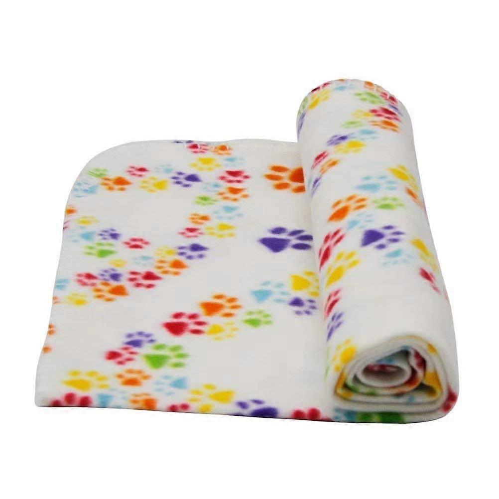 Pet Dog Cat Puppy Kitten Soft Blanket Warm Bed Mat Paw Print Cushion White