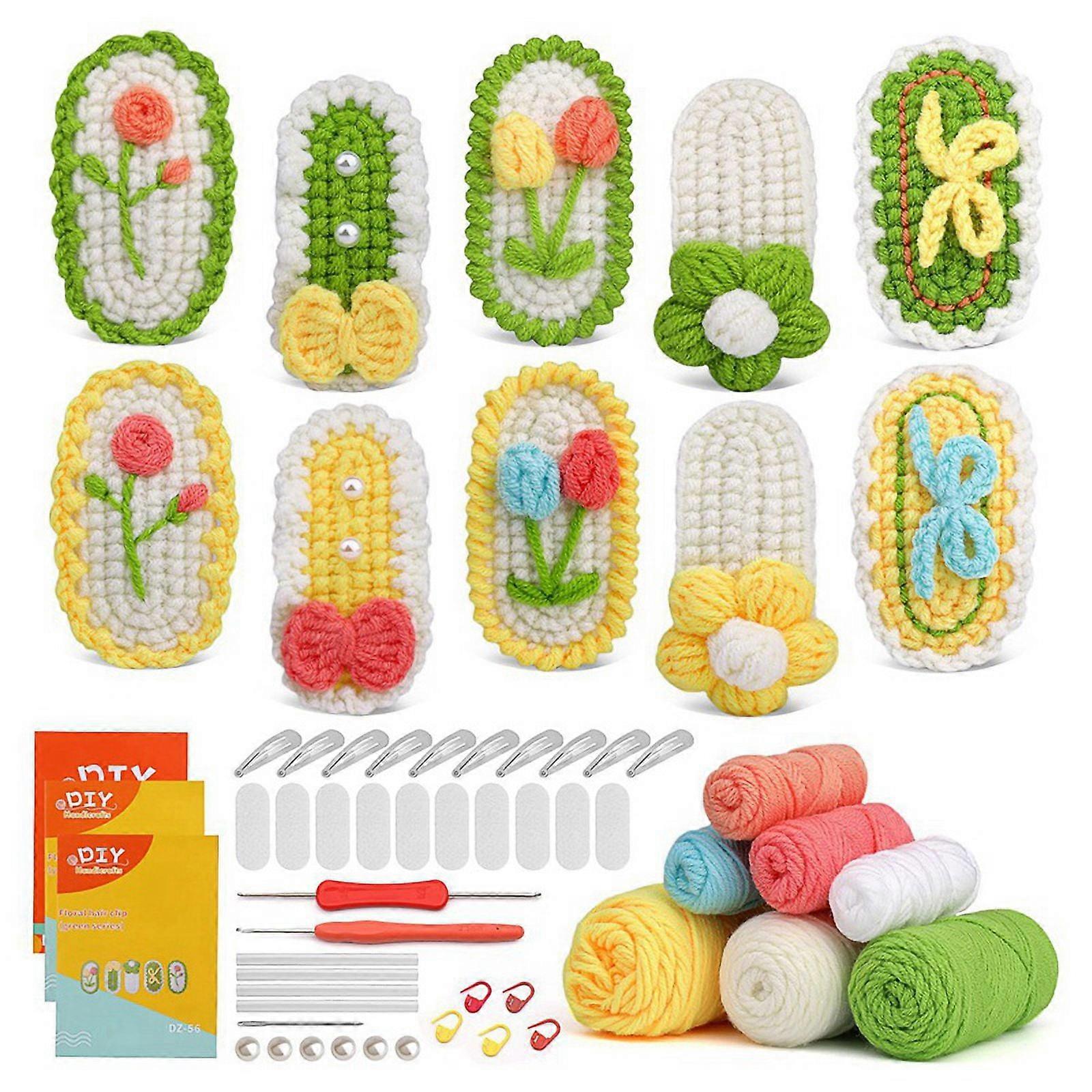 10PCS Hairpins Crochet Kits for Beginners,Easy-To-Learn Hair Clips Knitting Kit with Step-By-Step Video Tutorials,2