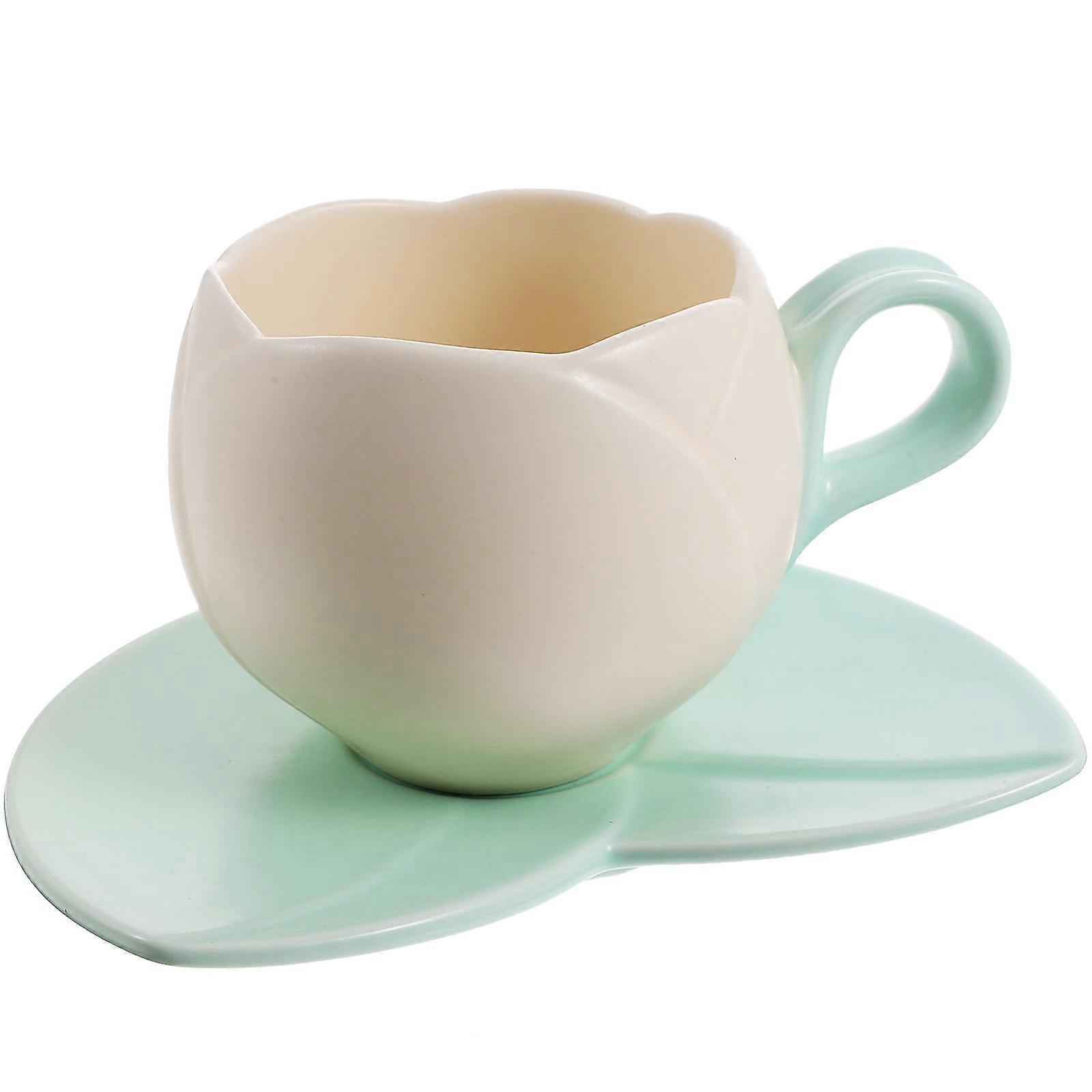 Elegant Ceramic Coffee Cup with Saucer For Breakfast Use Beige 1 Set