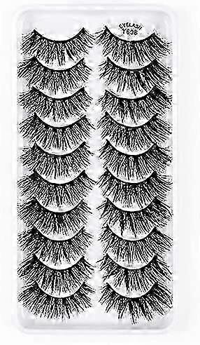 10 Pairs False Eyelashes Kit,3D Faux Lashes Natural Long Fluffy Wispies Eye Lashes,Handmade Reusable Soft Band Fake Eyelashes myi