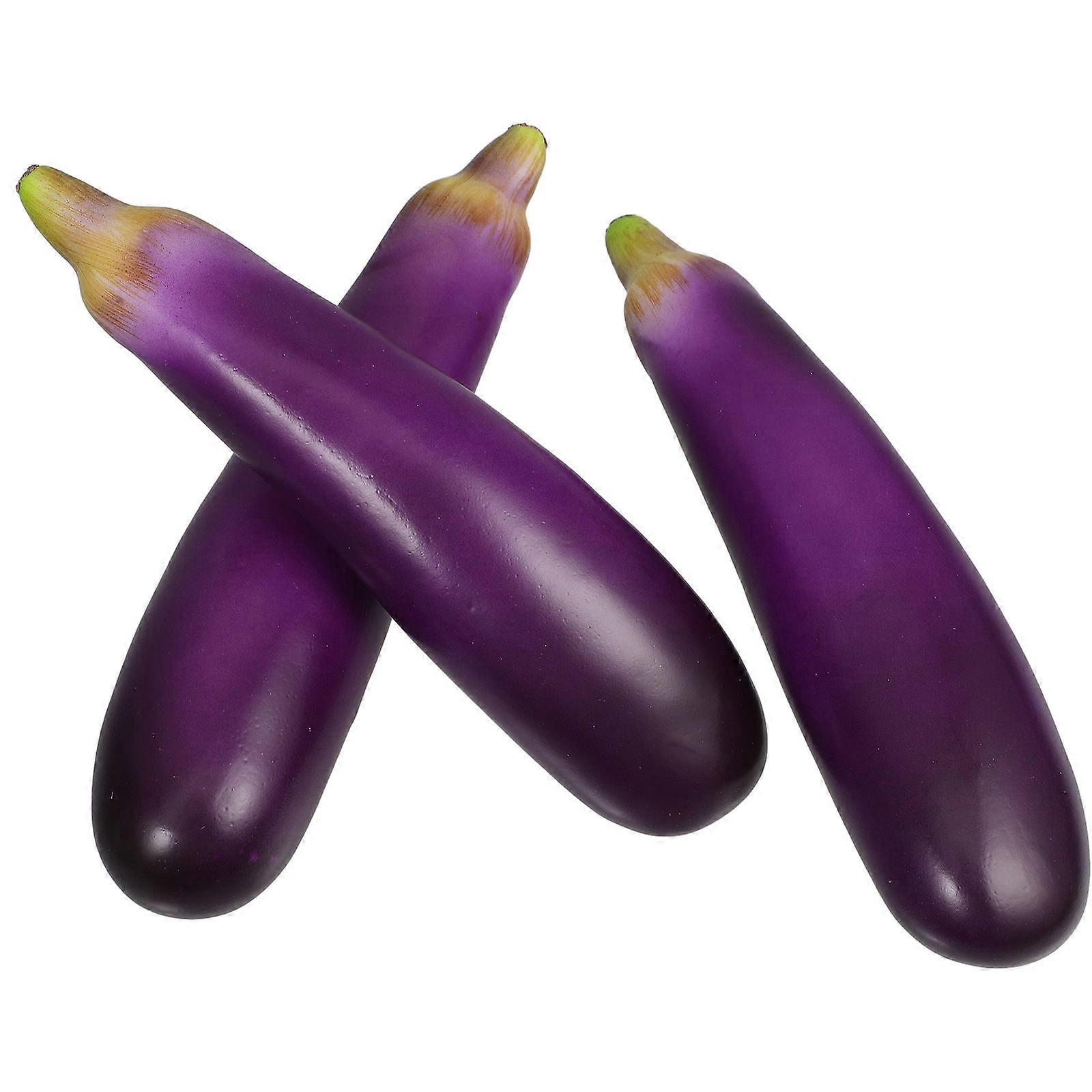 Plastic Fruits for Decoration Artificial Eggplant Props 3Pcs