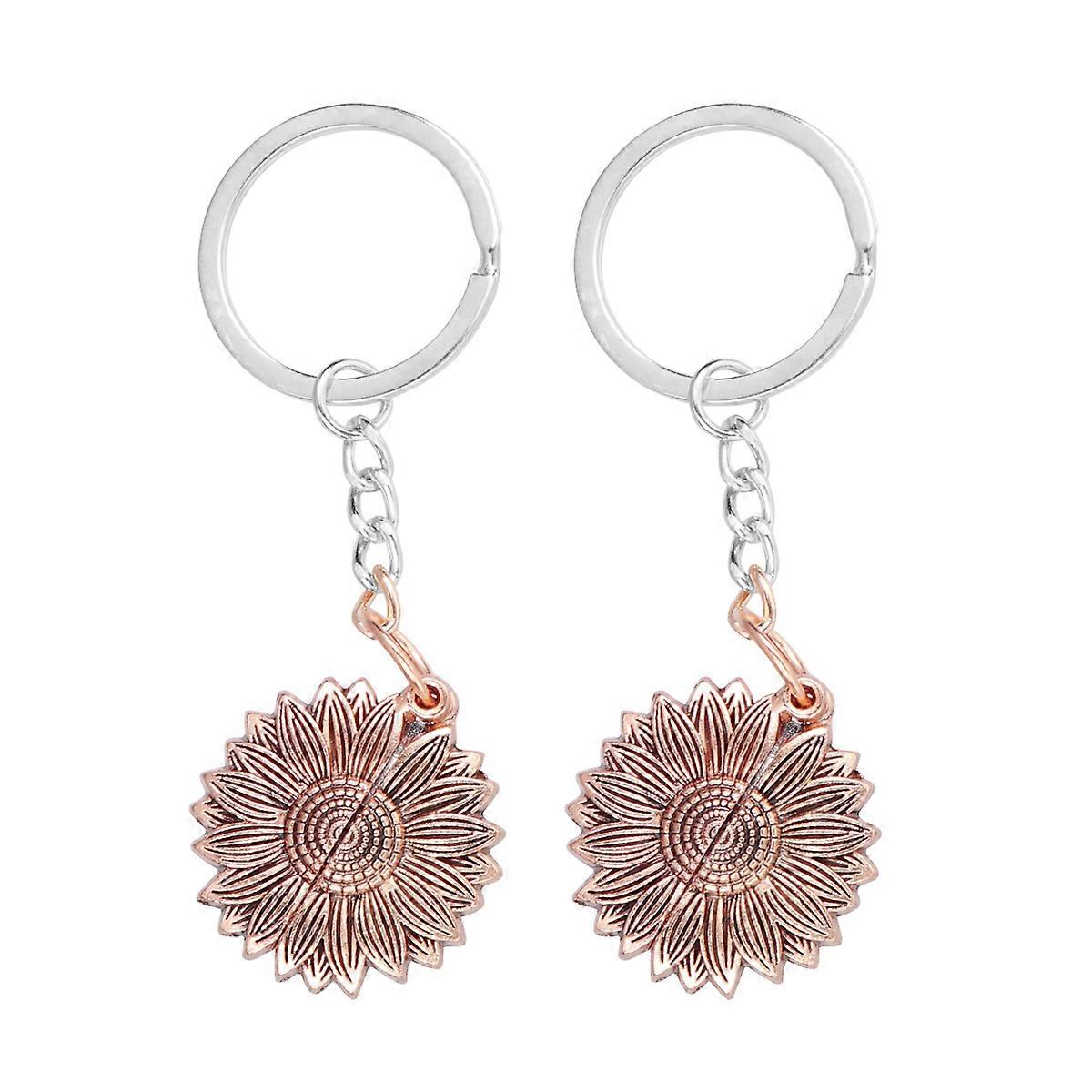 Key Pendant Sunflower Shape for Decor 6Pcs Rose Gold Double Layers Key Chain