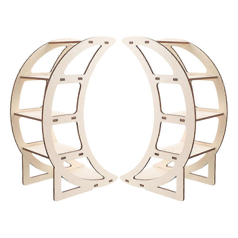 Wooden Moon Shelf Tabletop Design with 6Pcs Storage