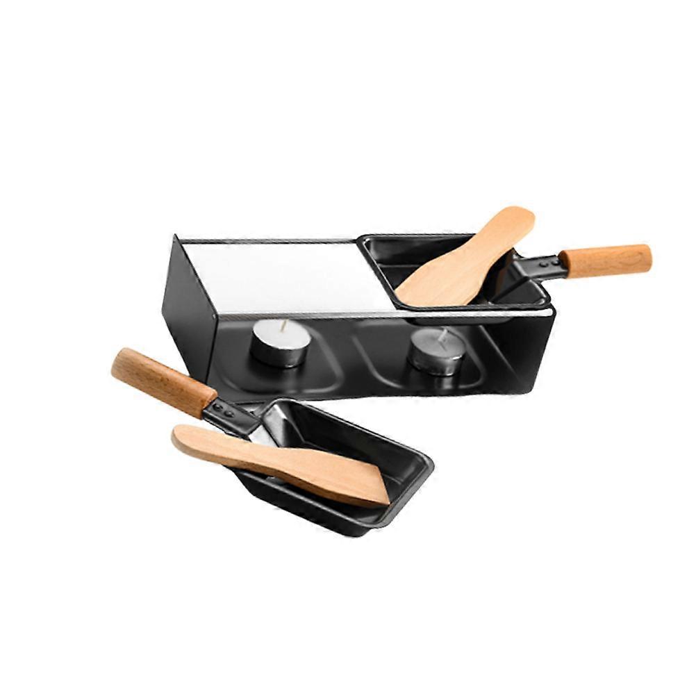Mini Cheese Melting Pan Wooden Handle for Grilling Use 2Sets Black