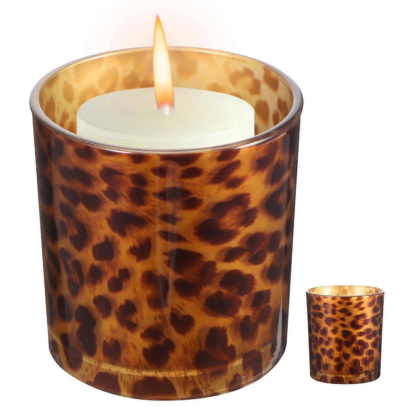 Decorative Leopard Glass Candle Holder Creative Candlestick for 2Pcs