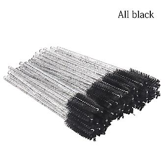 Veeki 100Pcs Disposable Crystal Rod Eyelash Brush Portable Soft Hair Eyelash Comb Solid Black   Rod Spiral Brush Makeup Tool