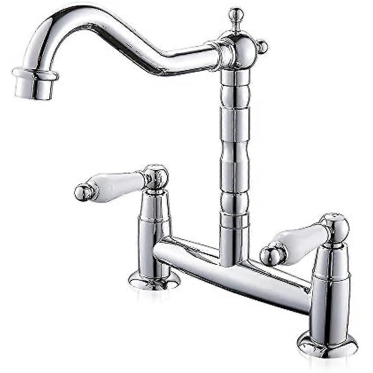 现代厨房水槽龙头水龙头 2 孔双杆桥厨房水龙头旋转出水口冷热水龙头镀铬