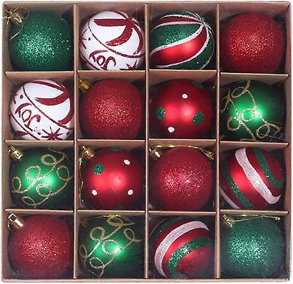 16er-Pack Hängender Weihnachtsschmuck Weihnachtskugeln Baumschmuck Bruchsichere Dekorationen für Fest Weihnachtsfeier Dekoration (Rot+Grün)