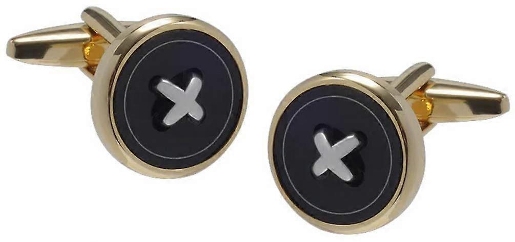 David Van Hagen Cross Button Cufflinks - Gold/Black