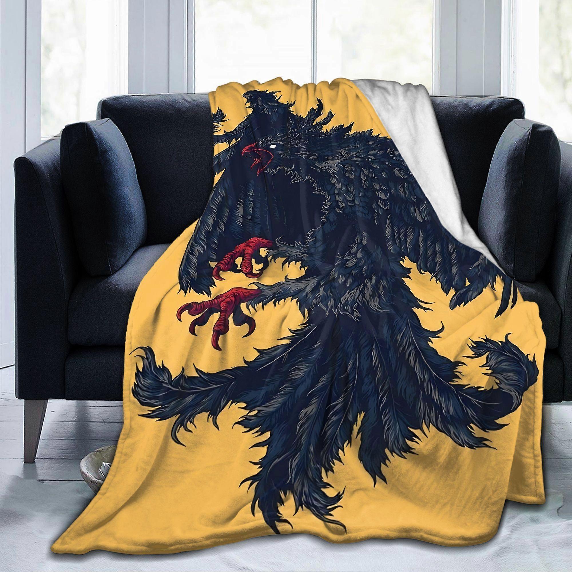 Couverture en flanelle ultra-douce motif aigle albanais sf256 - Chaleur légère toutes saisons, motif aigle jaune et noir vibrant, multi-usage pour la maison et le bureau
