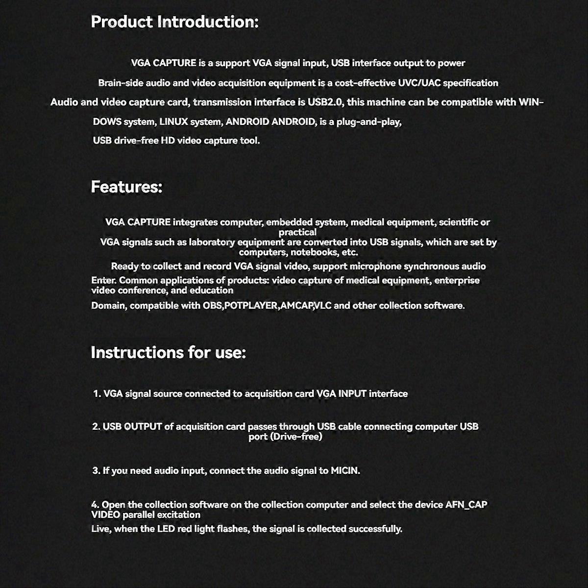 Convertitore adattatore da VGA a USB con scheda di acquisizione audio video