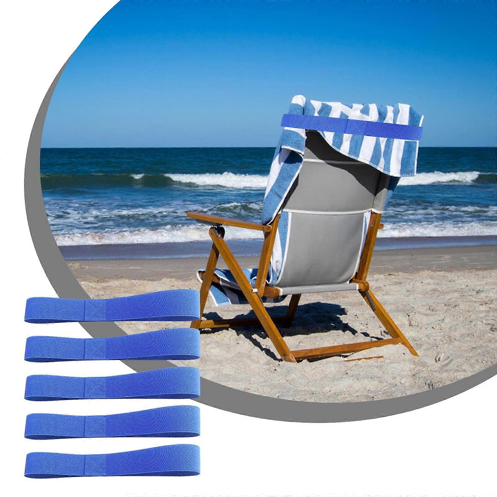 Pack of 5 Beach Towel Straps, Adaptable Size, Stretchy Locking Clips for Beach Chair Lounge Chair – Temporary Use Only