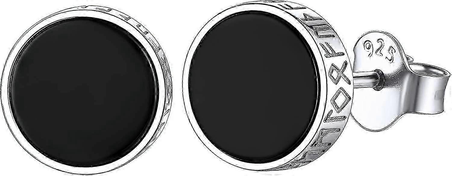 925 Sterling Silver Rune Stud Earrings with Black Onyx