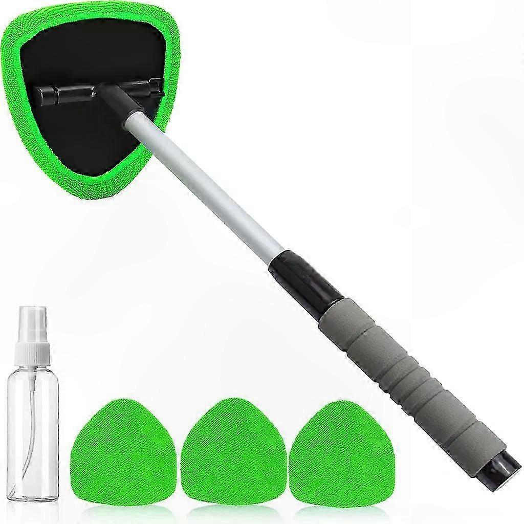 Microfiber Windshield Cleaning Kit with Extendable Handle and 4 Washable Pads