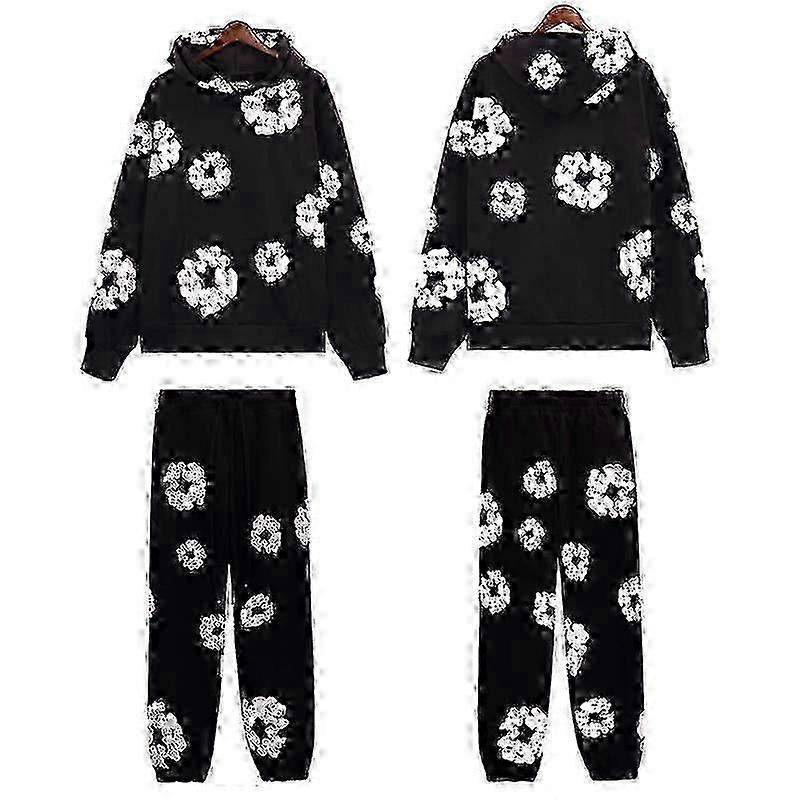 Conjunto de blusa e calça casual de algodão com estampa de espuma jeans, outono e inverno 2025