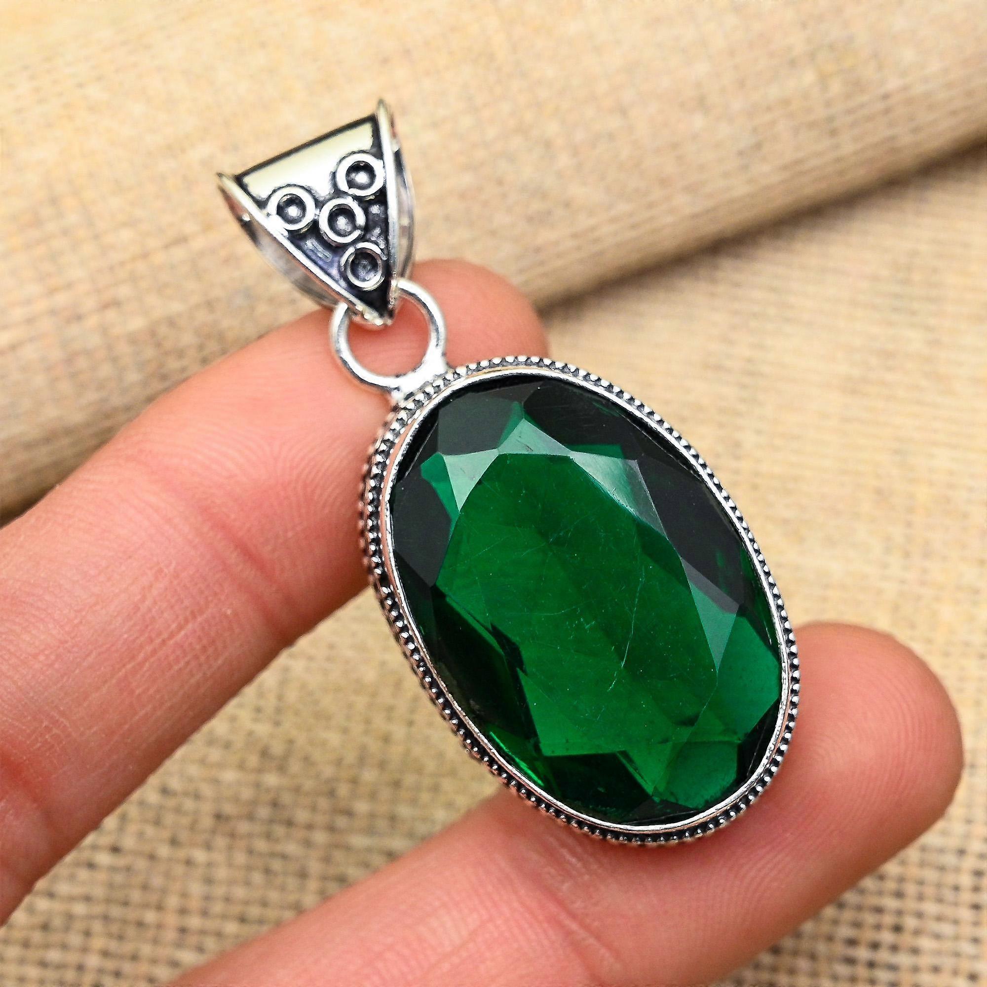 Ciondolo in argento sterling 925 fatto a mano con pietra preziosa di diopside cromata abbagliante per donna