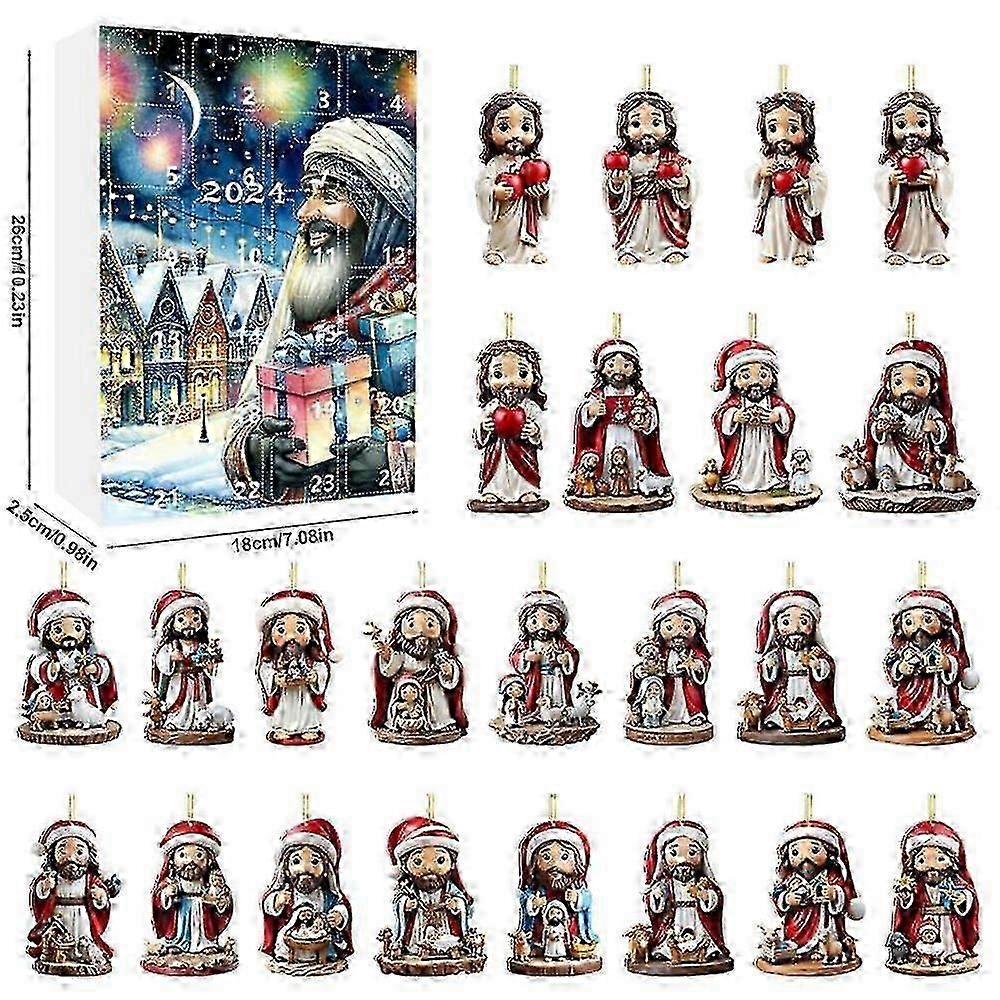 24PCS Jesus Pendant Christmas Advent Calendar 2D Acrylic 24 Christmas Advent Calendar Countdown Pendant For Christmas Tree