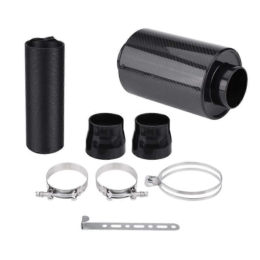 Universal 76mm Carbon Fiber Cold Air Intake Kit with Ram Induction Filter Box and Hose for Cars