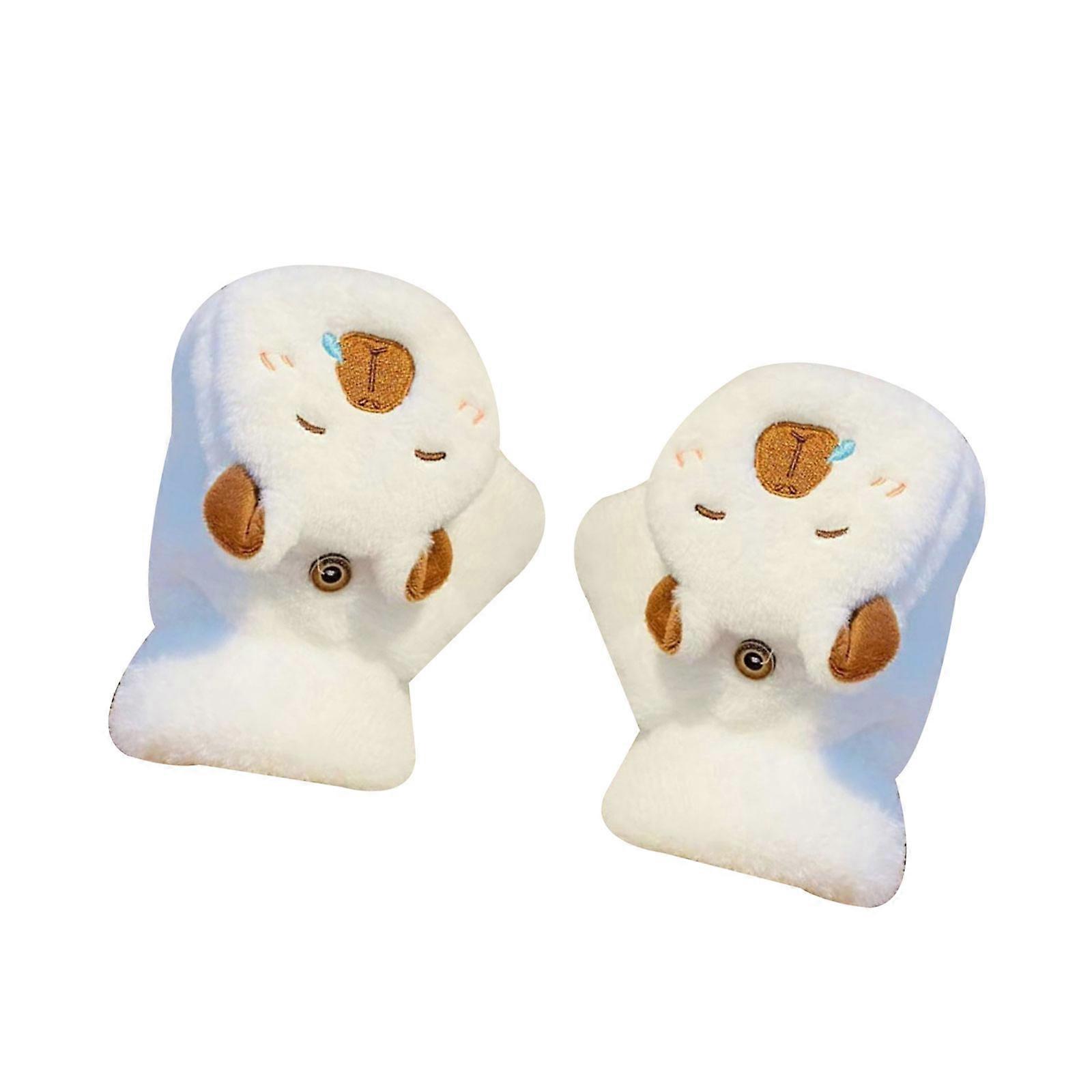 Fingerless Gloves Capybara Print Warm Polyester For Smartphone Use Winter  White