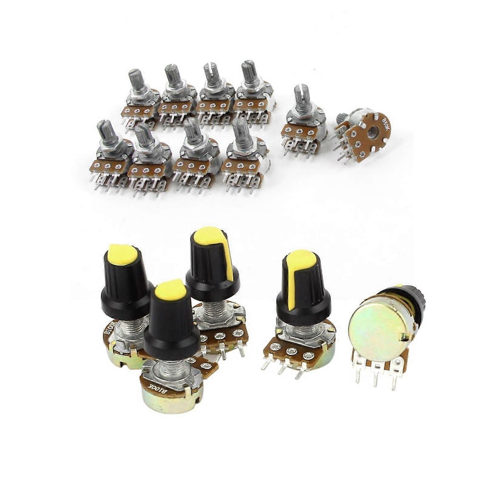15 Pcs Potentiometers: 10 PCS Dual Knurled Shaft Potentiometer 50K Ohm B50K & 5 PCS 100K Ohm B Type Potentiometer Pot
