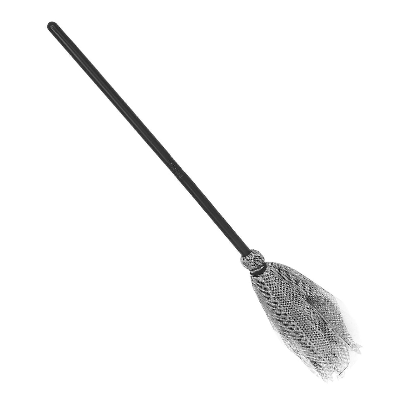 Halloween Witch Broom Prop with Durable Mesh Design for Cosplay, Parties, and Decor Gray