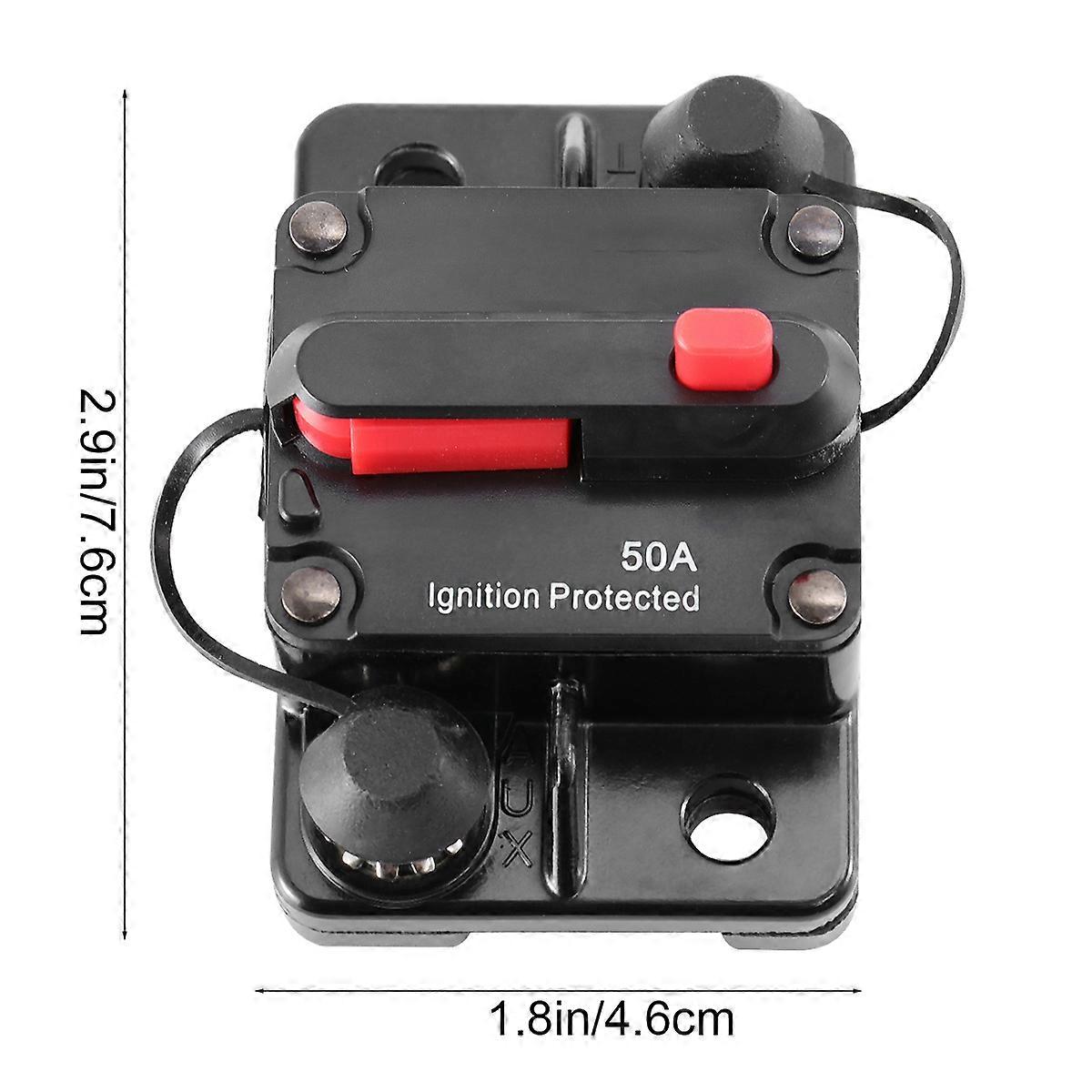 50A Waterproof High Amp Manual Reset Dual Stud Circuit Breaker with Switch (Black)
