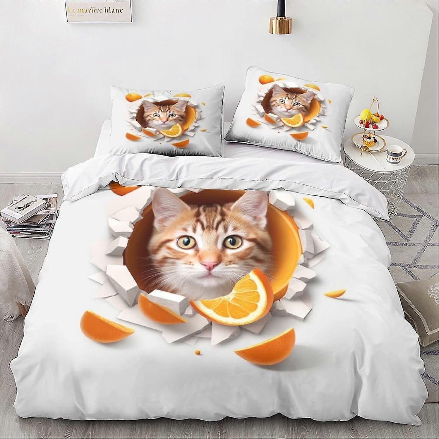 LikeEj القط الفراش مجموعة لطيف كيتي لحاف غطاء مجموعة لحاف غطاء لينة سستة مع وسادة الملك