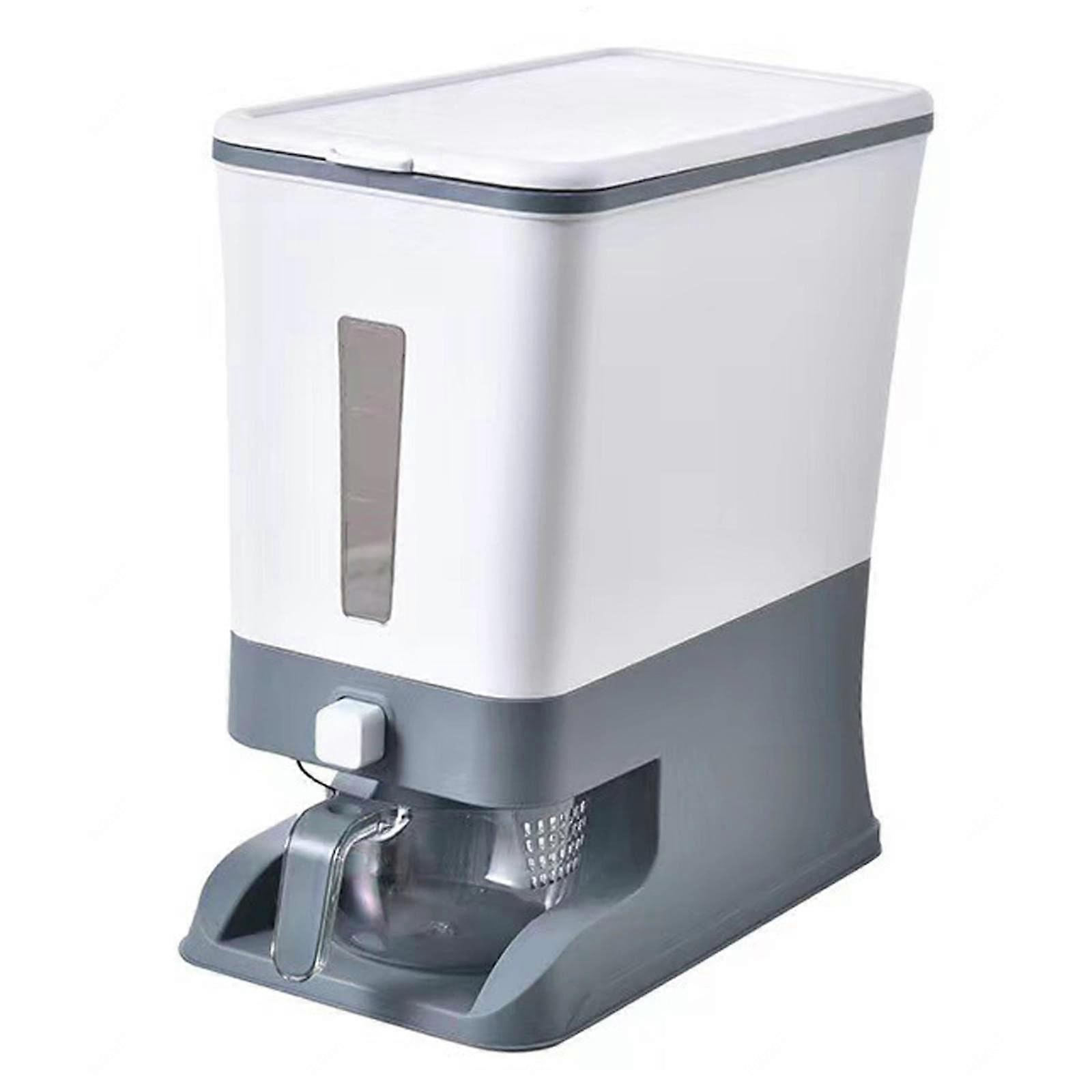 Cereal Dispenser with One-Click Rice Output, Multigrain Dry Rice Container, Sealed Grain Storage Tank, Grey and Yellow