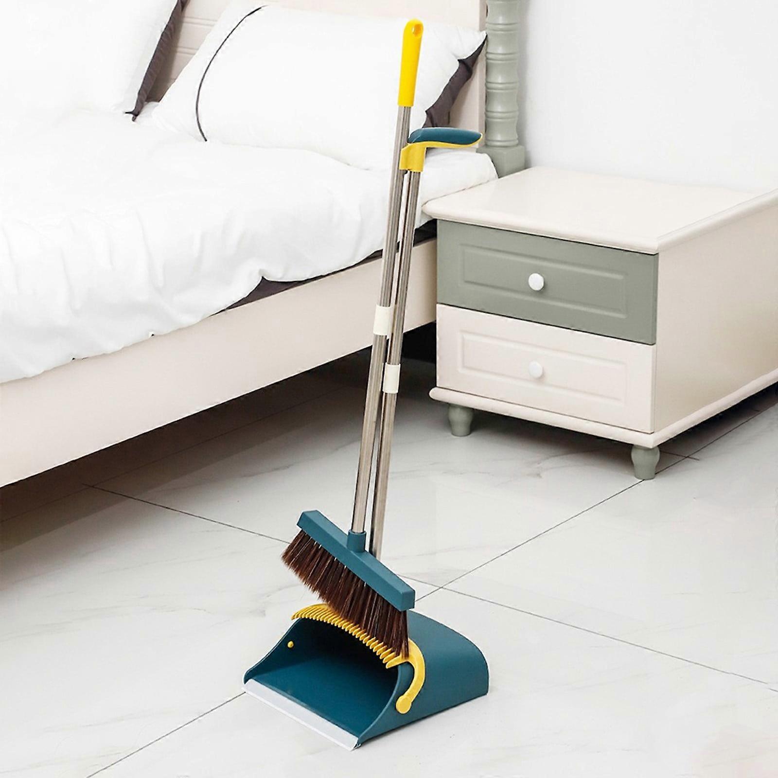 Avtoify Brooms and Dustpan Set, compatible with home & office use, stainless steel handle, blue