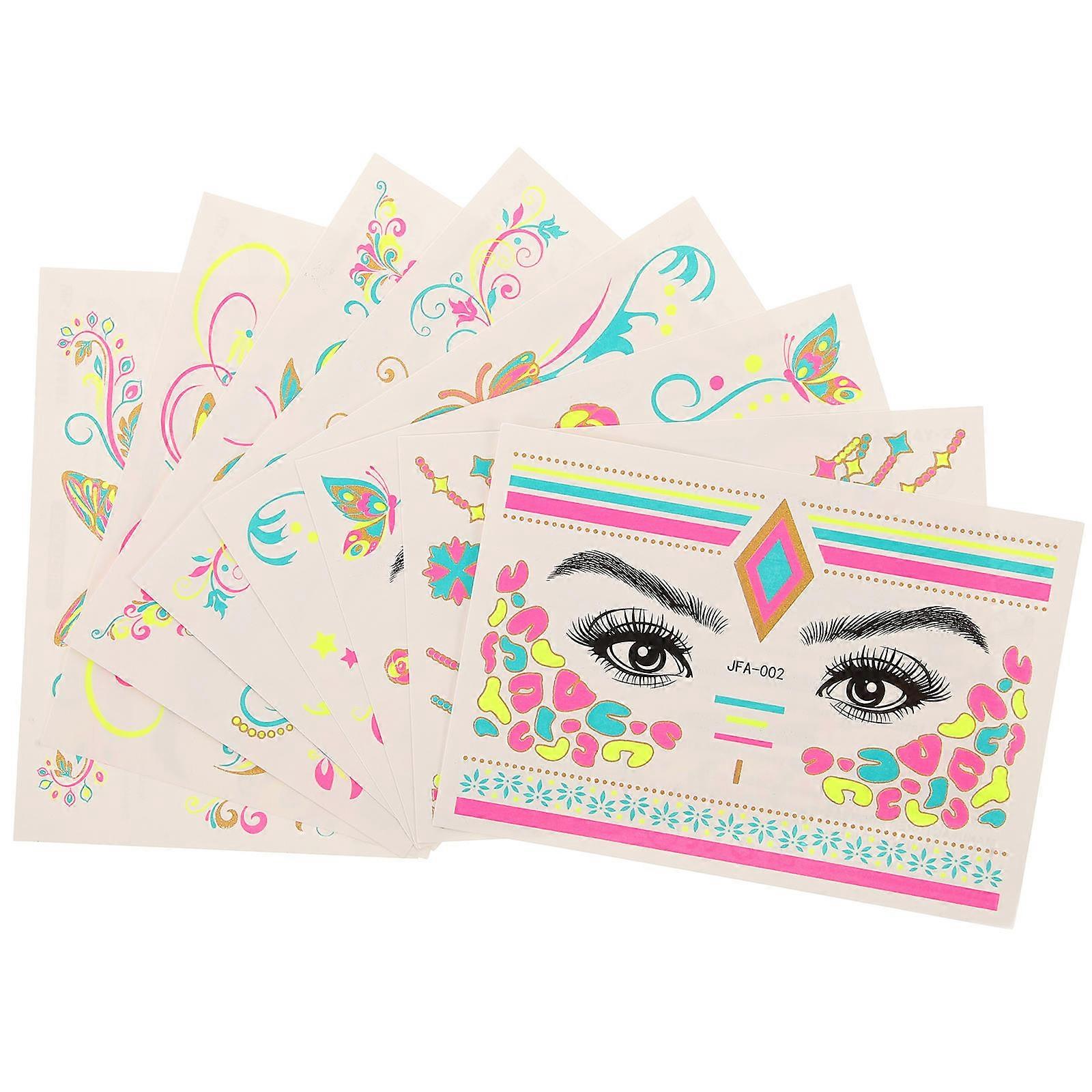 Gold Glitter Fluorescent Face Decal Sticker Decorative Temporary 8 Sheets