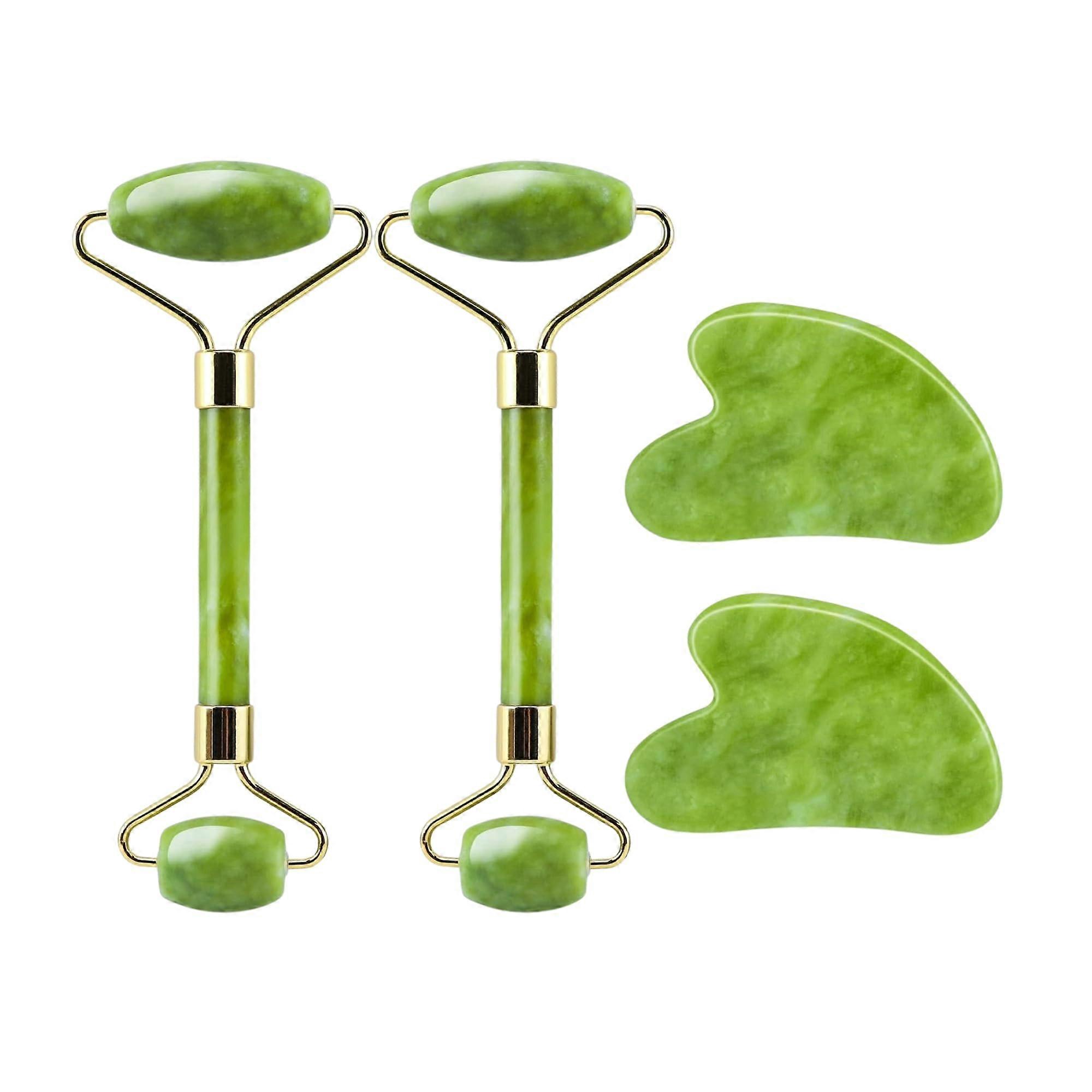 Jade Roller and Gua Sha Set Green Jade Facial Tools for Puffiness Reduction and Lymphatic Drainage