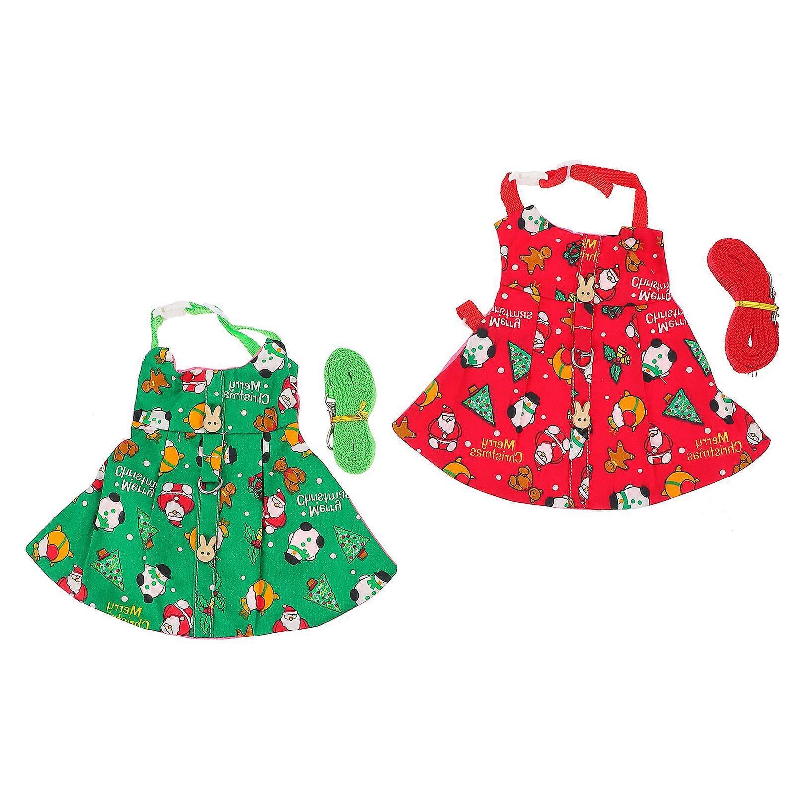Pet Christmas Clothes Rabbit Vest with Leash for Pulling Strap 2Set Cloth Material