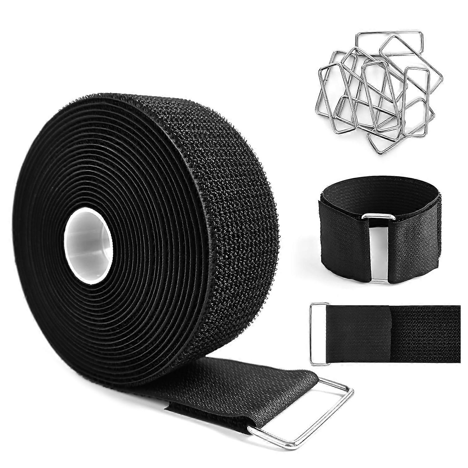 Hook and Loop Straps with Metal Buckles, Heavy Duty Adjustable Nylon Cinch Straps for Outdoor Use