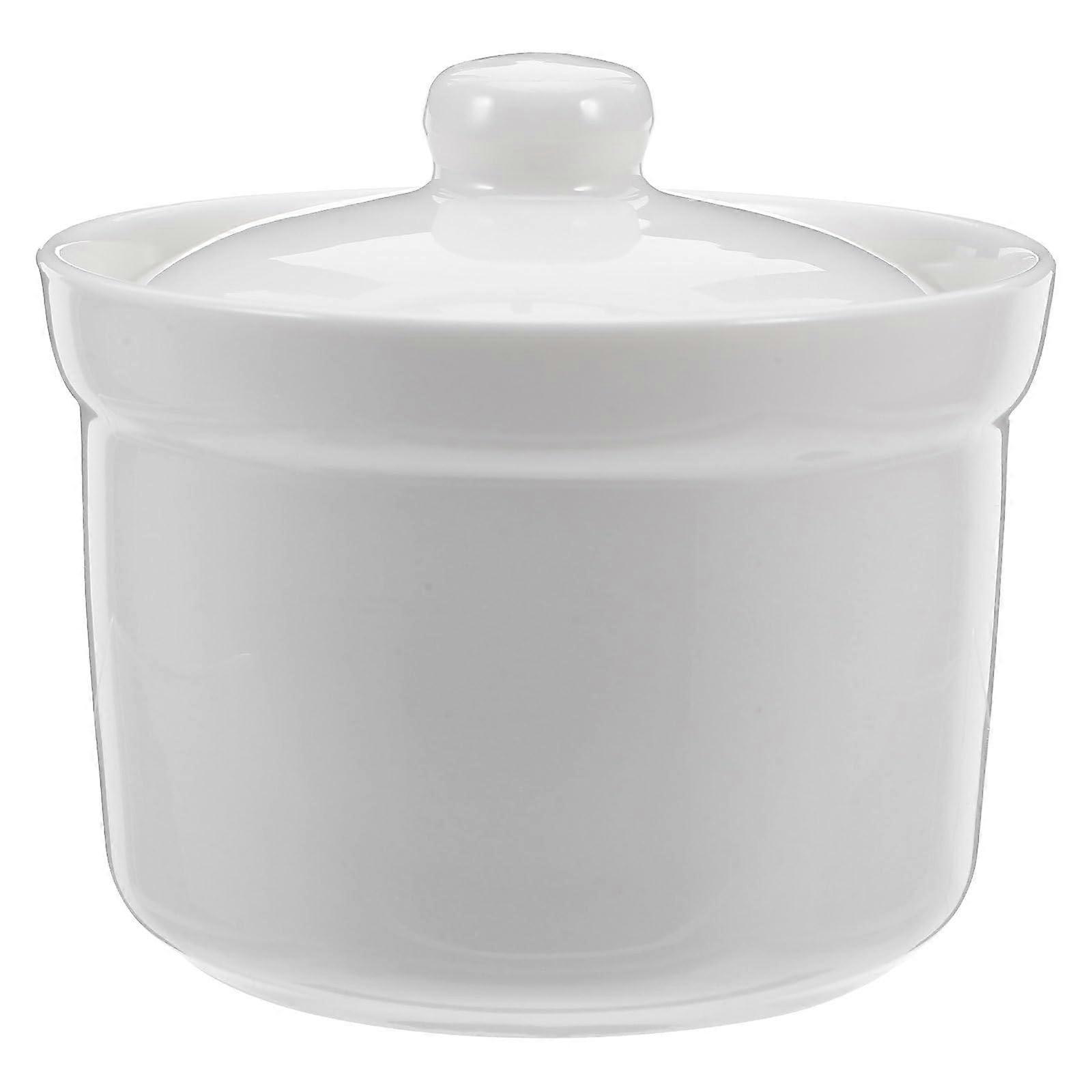 Ceramic Soup Bowl with Lid, Heat Resistant Porcelain Stew Pot for Soup Custard and Serving White