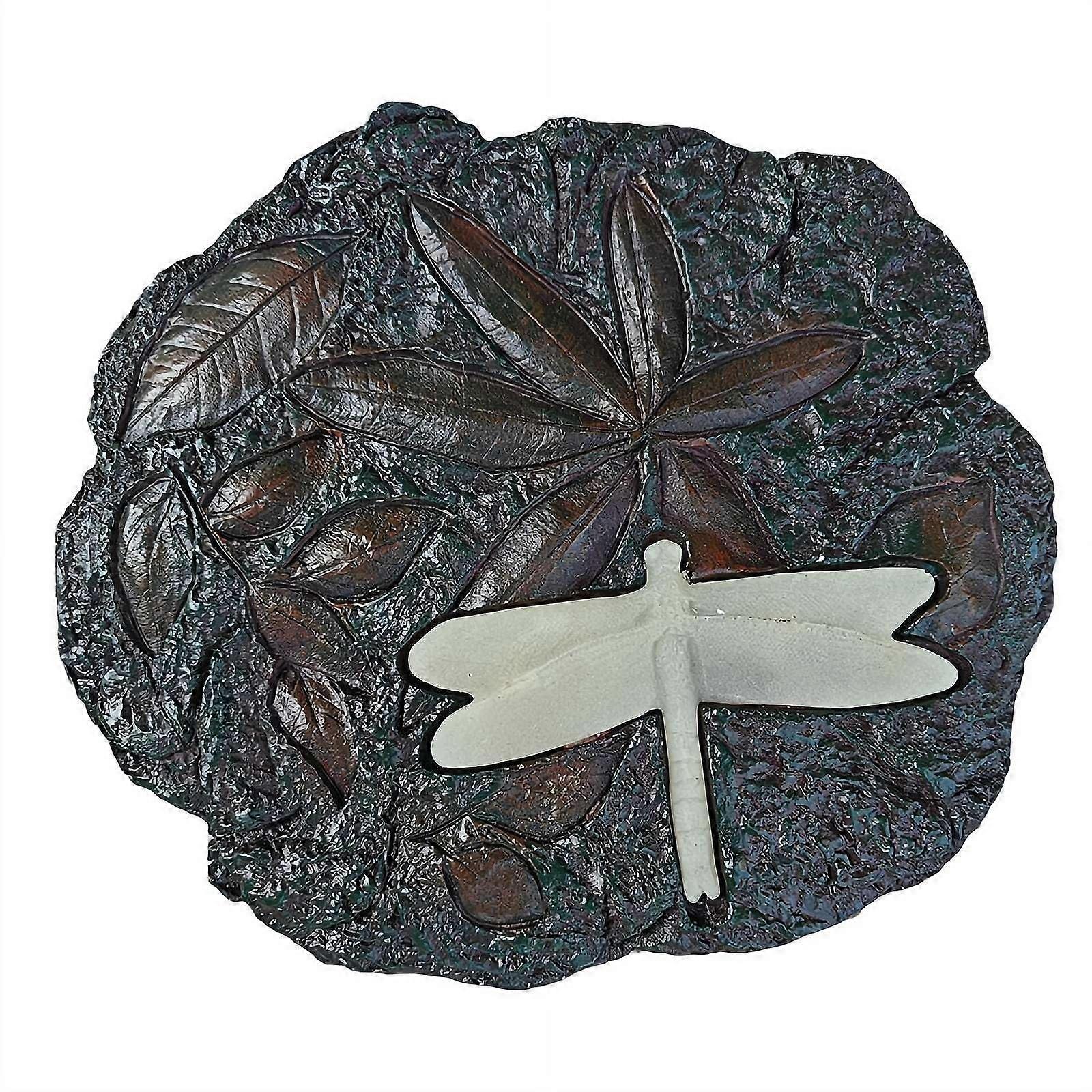 Garden Stepping Stone with Artistic Dragonfly Pattern, Weather Resistant Round NonSlip Path Stone