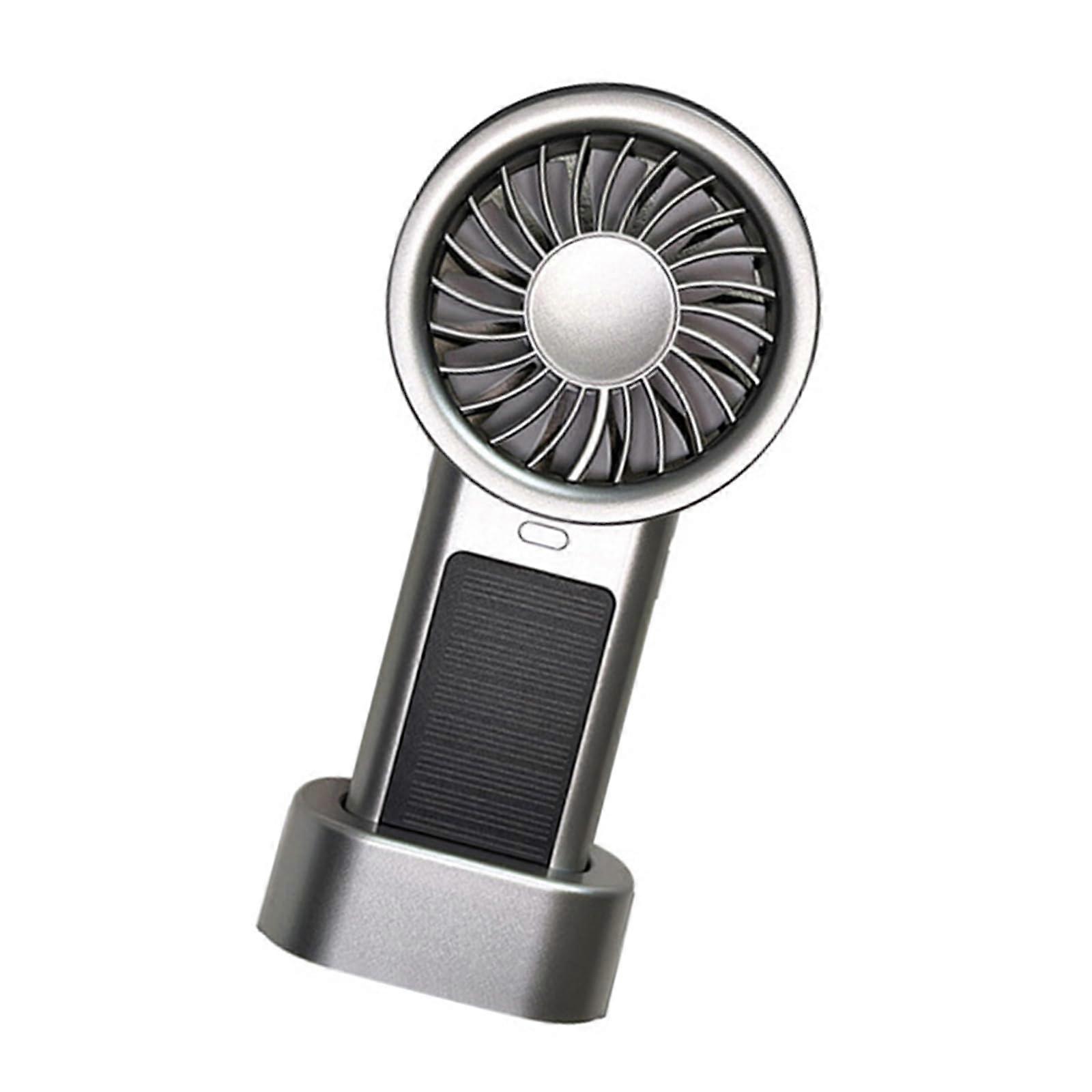 Portable Handheld Fan with Solar and USB Charging, 5Speed Cooling, 16H Runtime, Gray