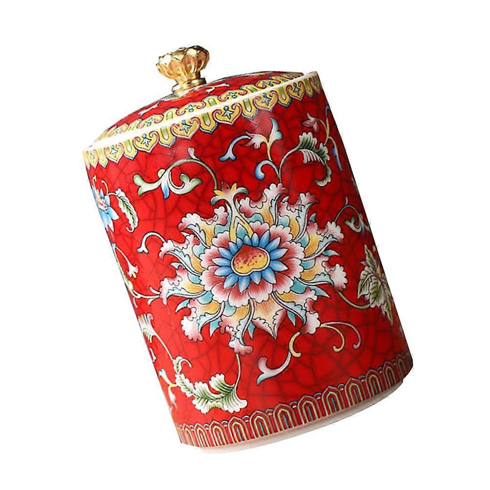 Ceramic Tea Jar Sealed Jar for Storage with Red Color Design