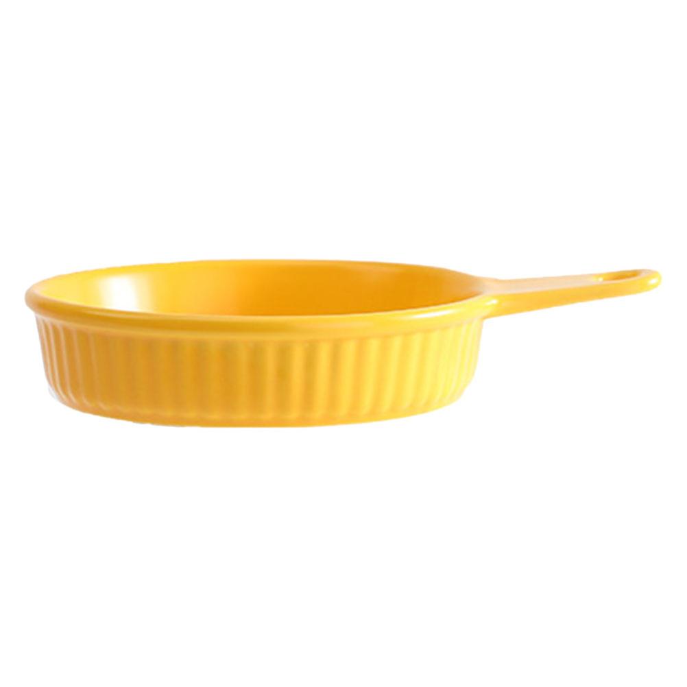 Ceramic Bread Baking Tray with Handle for Kitchen Use Yellow Practical Tray