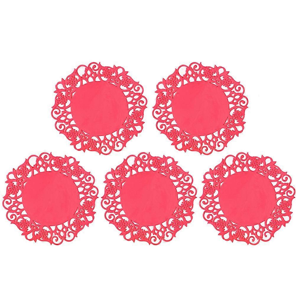 Cup Coasters Silicone Round Heat Resistant Mat for Cup 5Pcs Red Set