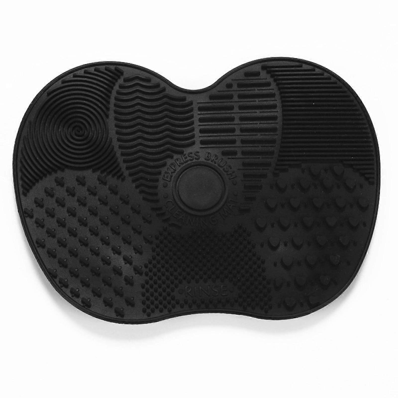 Makeup Brush Cleaning Mat Silicone with Strong Suction Cups and MultiTexture Surface Black
