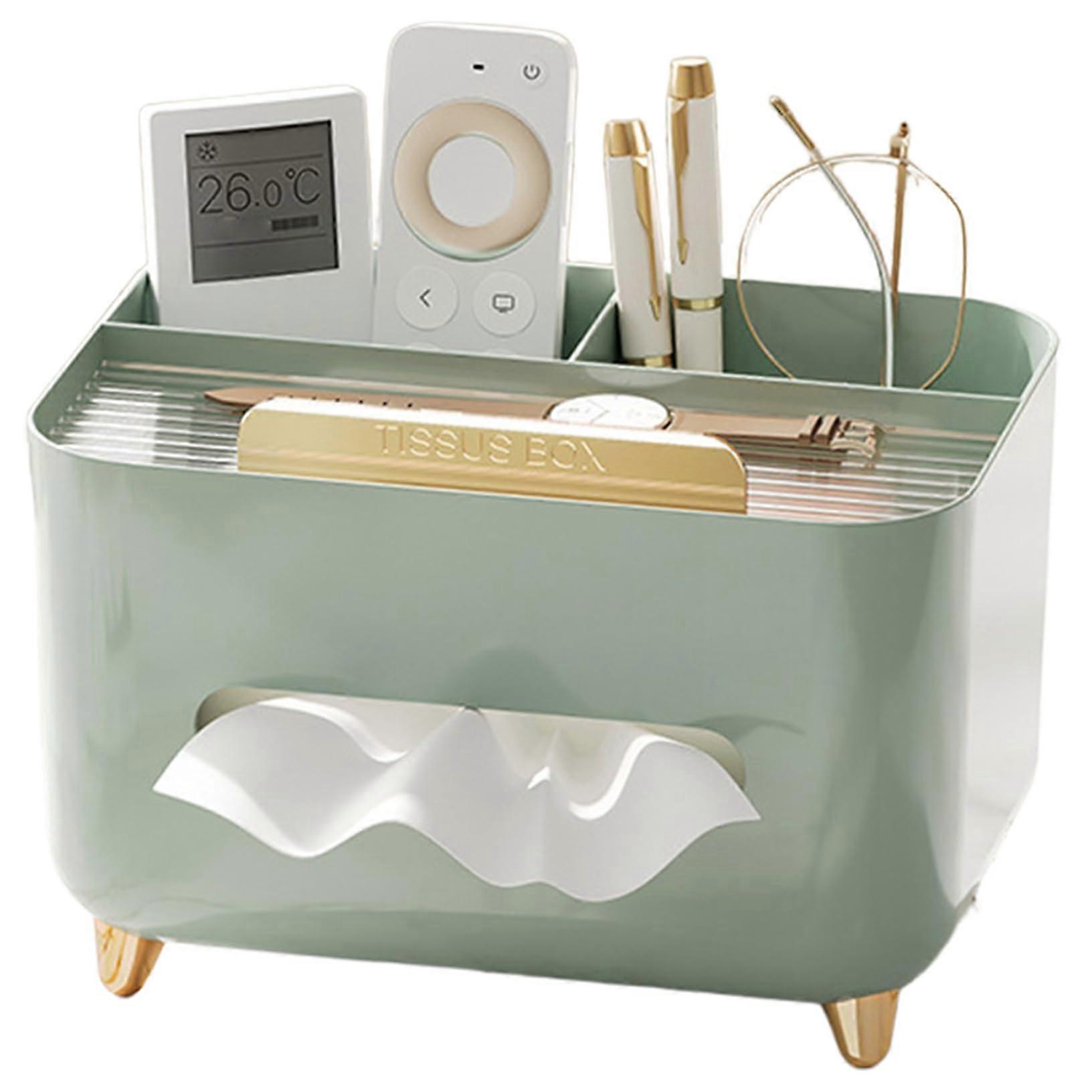 Tissue Box Holder with Remote Control Storage, Decorative Multifunction Organizer for Home Office (Green)