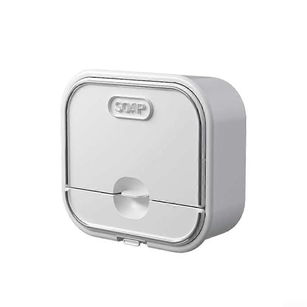 Wall Mounted Soap Holder with Dustproof MoistureProof Lid and QuickDrain Bathroom Tray White