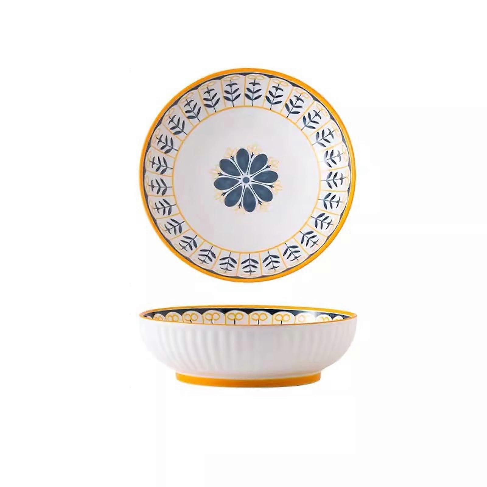 Large Ceramic Soup Bowl 9 Inch  Temperature Porcelain with Elegant Vertical Pattern for Salad