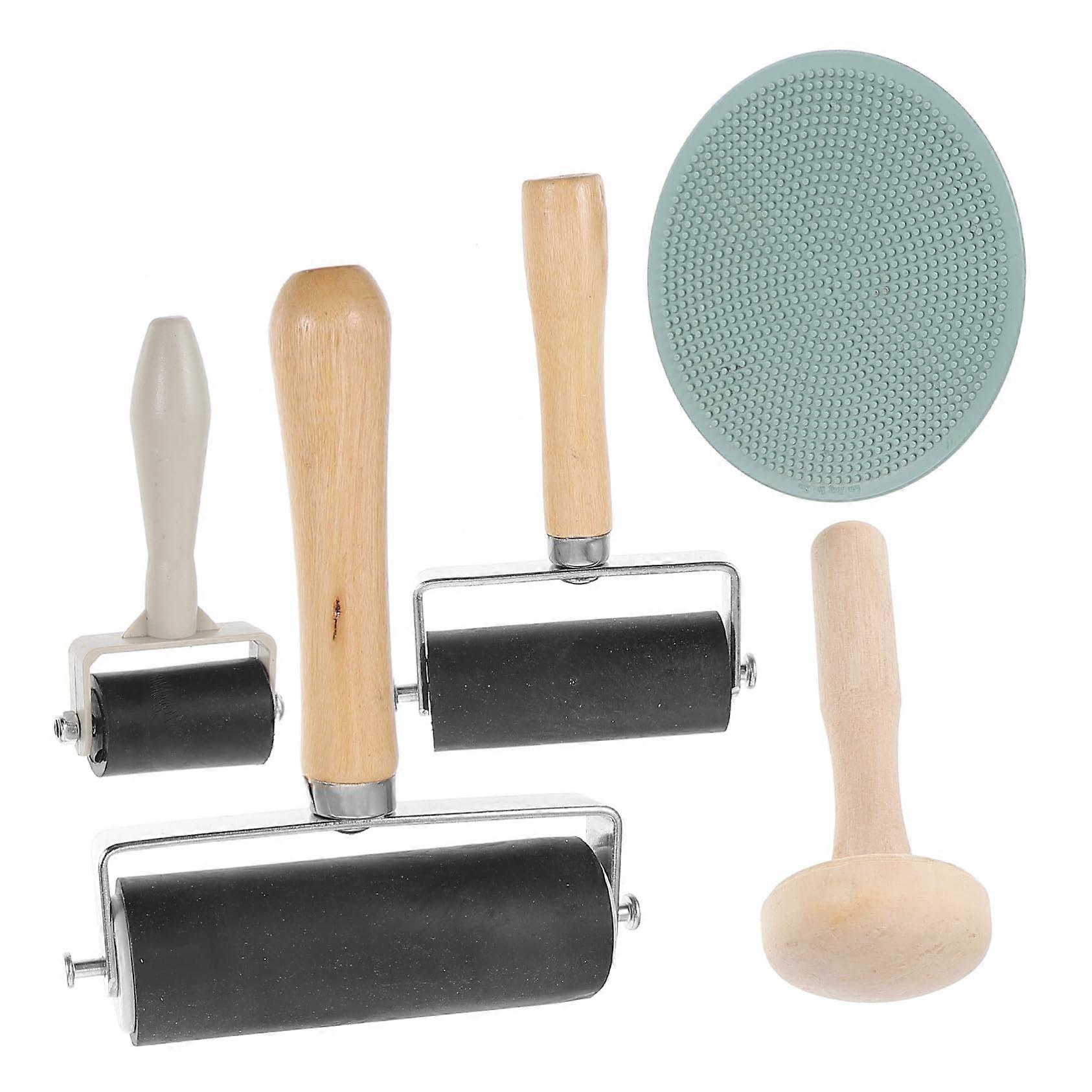 Brayer Roller for Printmaking with Durable Rubber and Ergonomic Wooden Handle for Block Inking