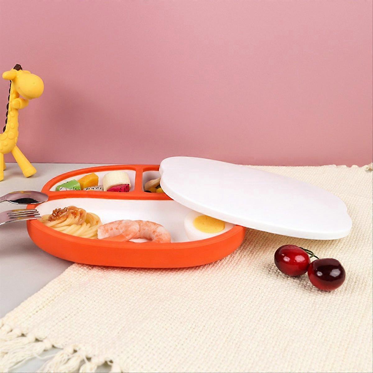 Children'S Grid Dinner Plate, Suction Cup Tableware, Orange