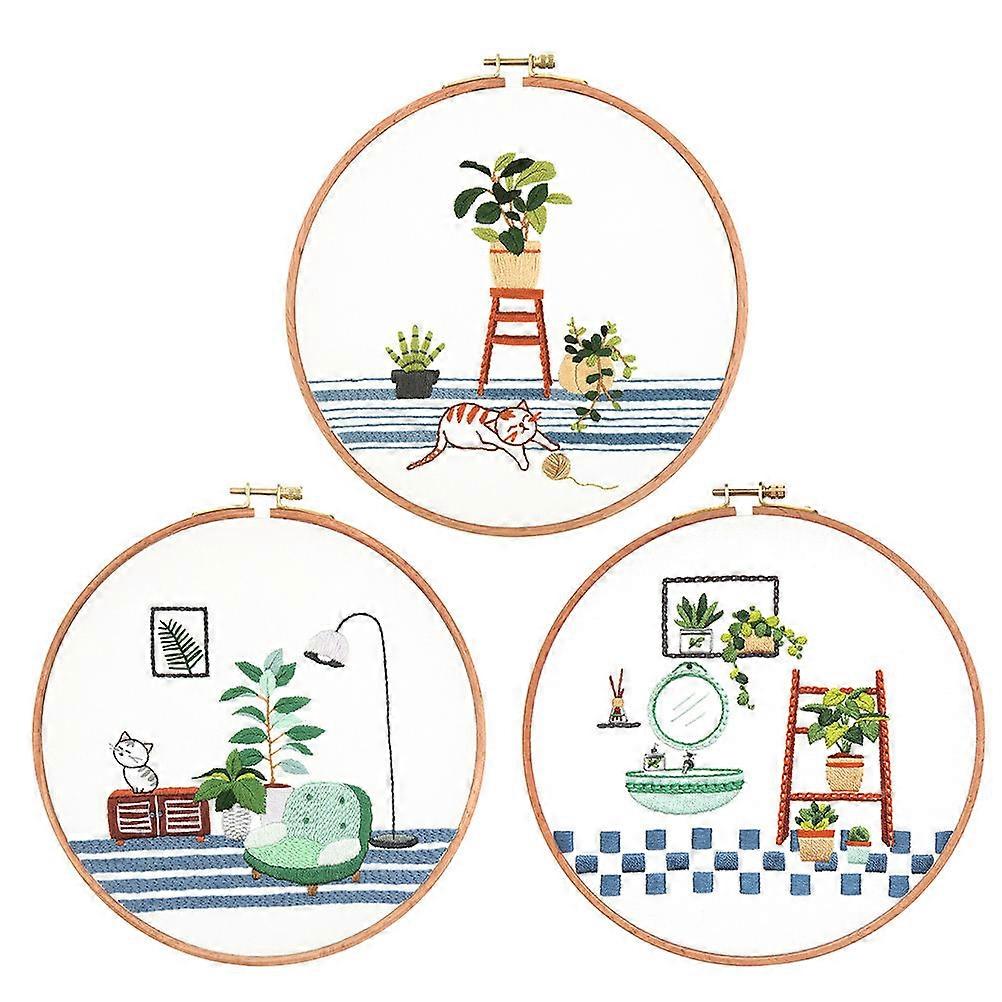 Beginner Embroidery Starter Kit DIY Embroidery Set with 3Sets